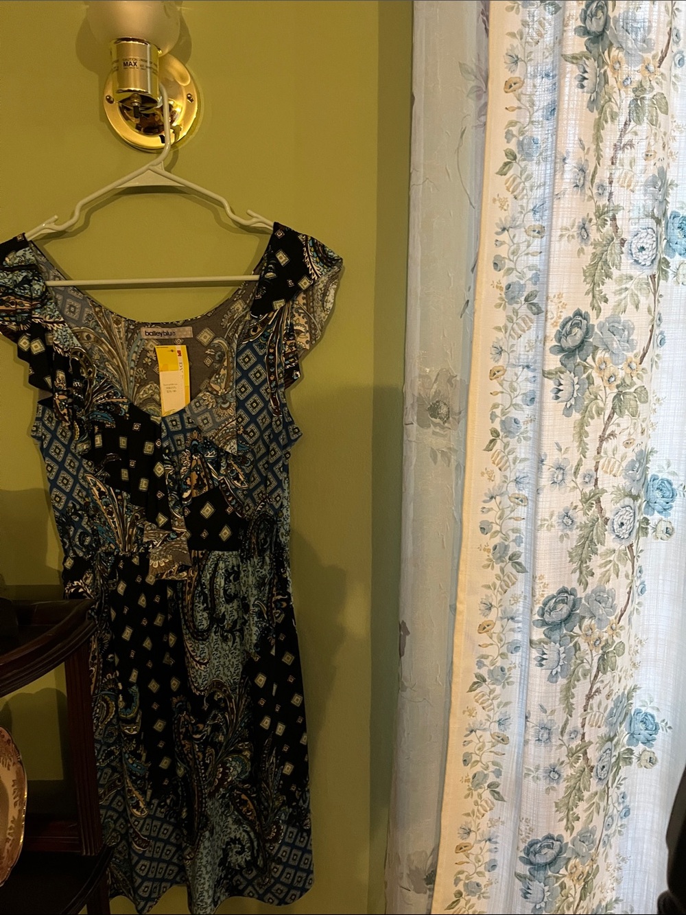 bailey blue Blue & Black Paisley Ruffle-Trim Dress